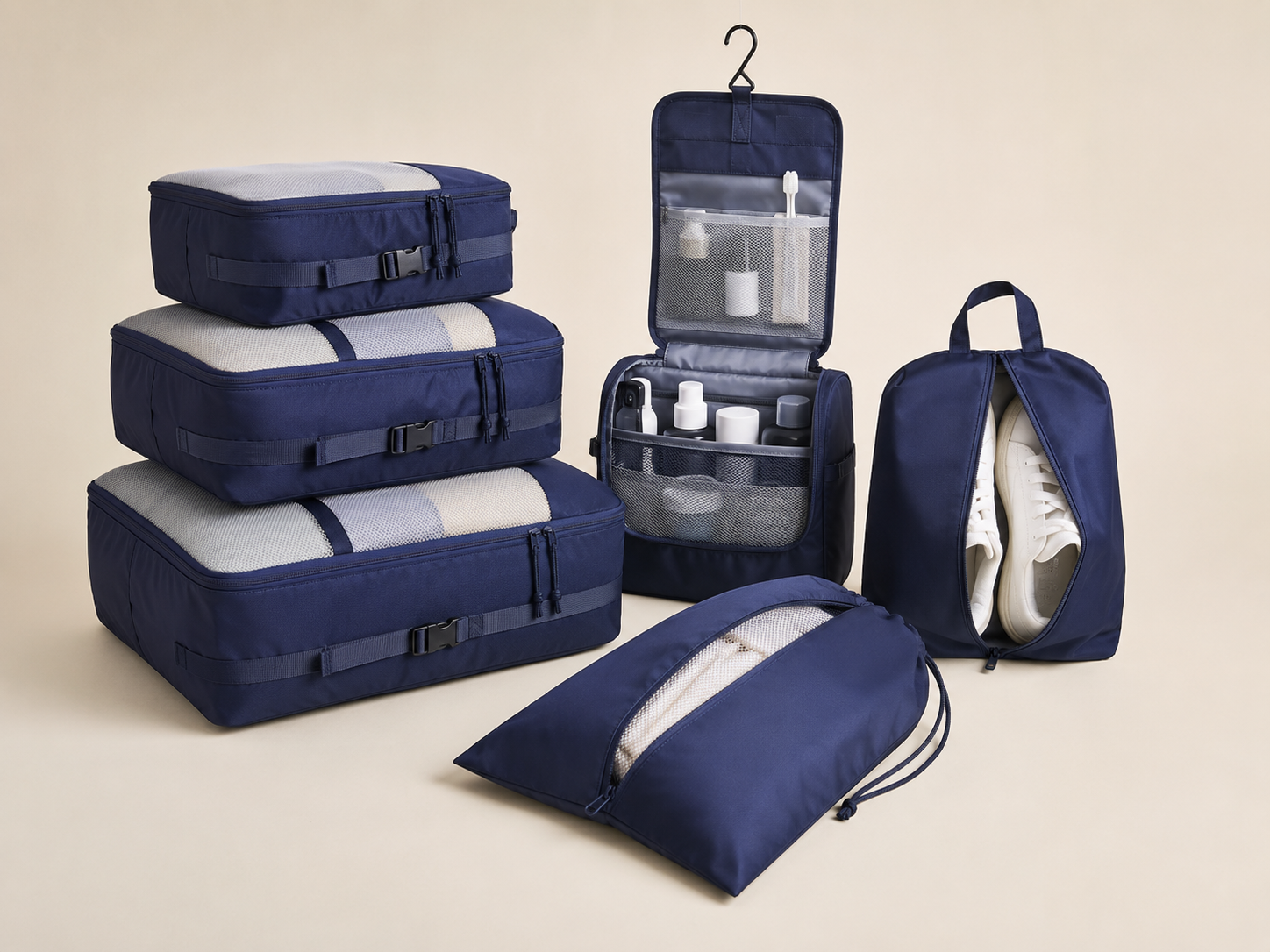 Compression Travel Bundle — Roll-and-compress bags that fit half more into a cabin case.