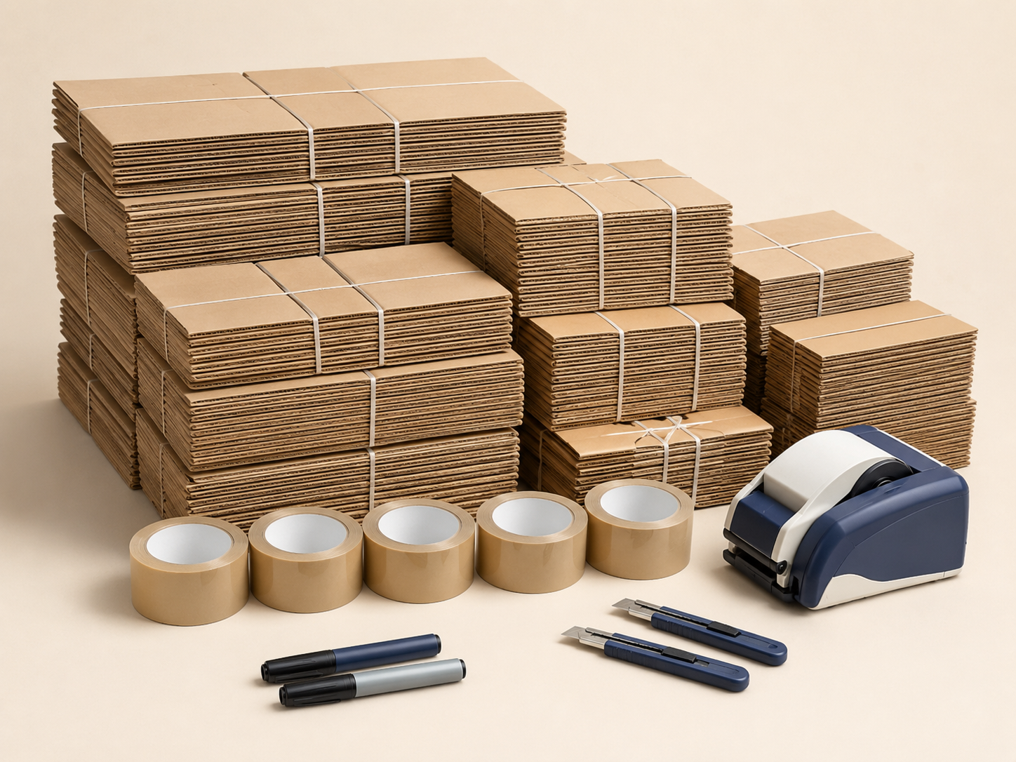 Pack step — Box up with matched sizes, protection and reusable labels so nothing gets crushed or lost.
