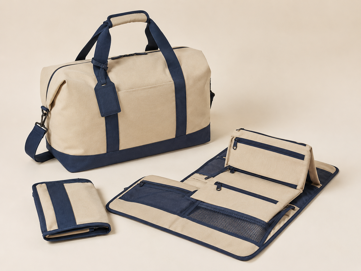 Weekender Carry Organizer — A foldable bag with a layered insert for short trips or the gym.
